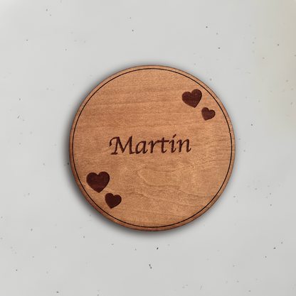 Personligt bordkort i træ - Martin